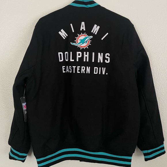 Miami Dolphins NFL Ultra Game Stitched Letterman Bomber Jacket - Picture 4 of 10